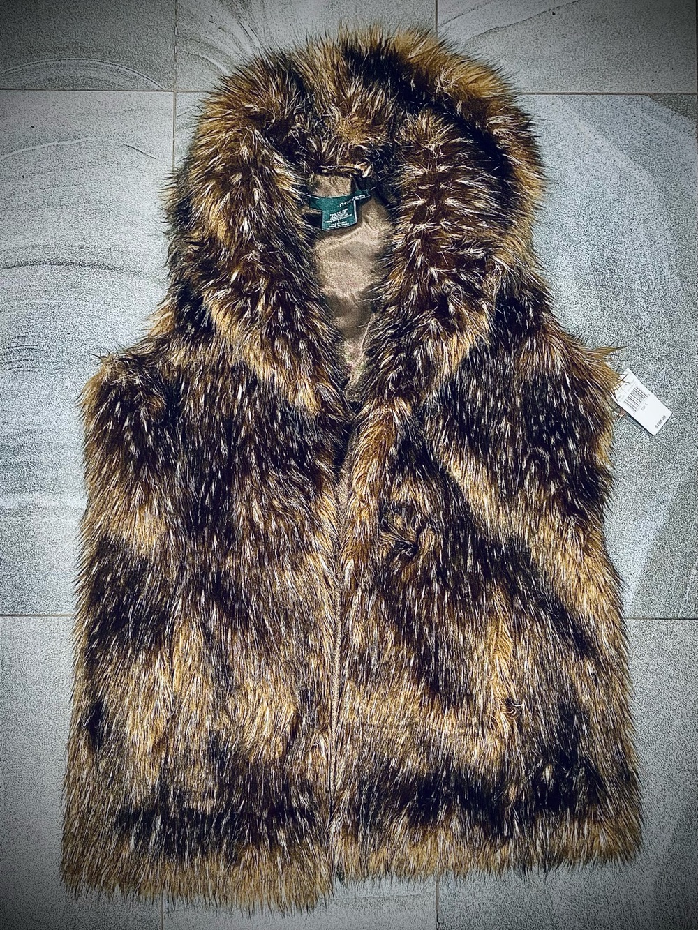 Faux Fur Hooded Vest - Brown Multi